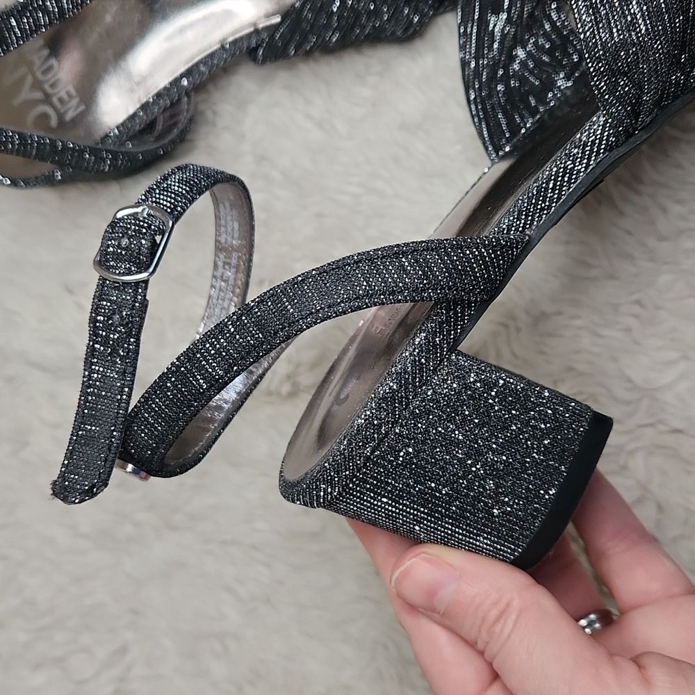 Girls Madden NYC Metallic Black Sparkle Heels Sz 4 - Picture 5 of 12